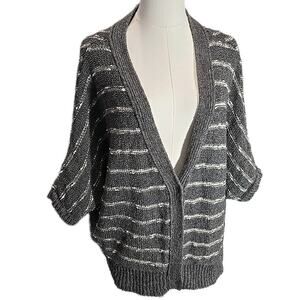 FREE PEOPLE Slouchy Oversized Dolman Sleeve Cardigan Sweater Sz M Striped Gray
